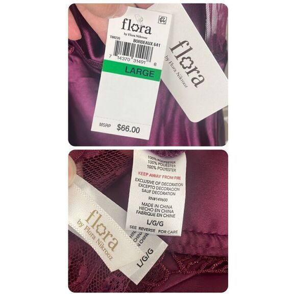 Flora Nikrooz Bordeaux Satin Maxi Slip Dress L $66 NEW - Picture 7 of 8